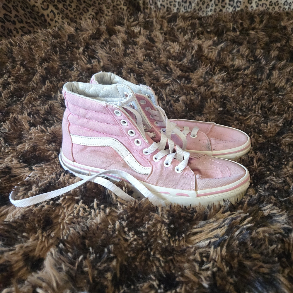 Vans Women's Pink and White High-Top Sneakers